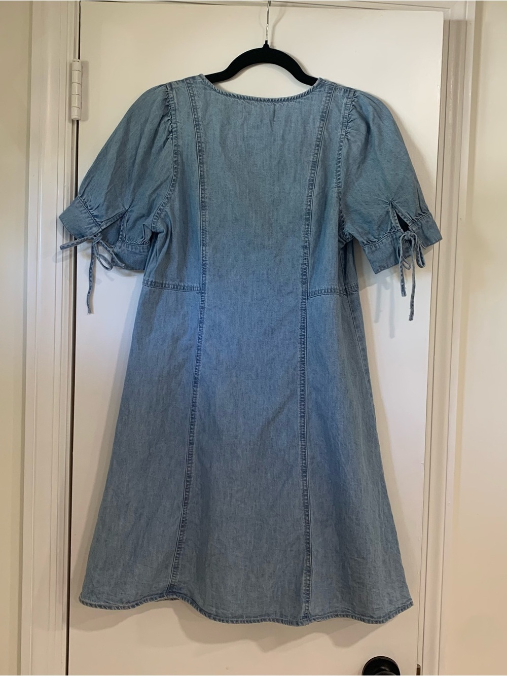 Madewell Button Front V Neck Denim Mini Dress Tie Sleeves Size 6 - Picture 8 of 10